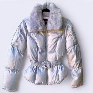 Lavender Puffer with Rabbit Fur Collar